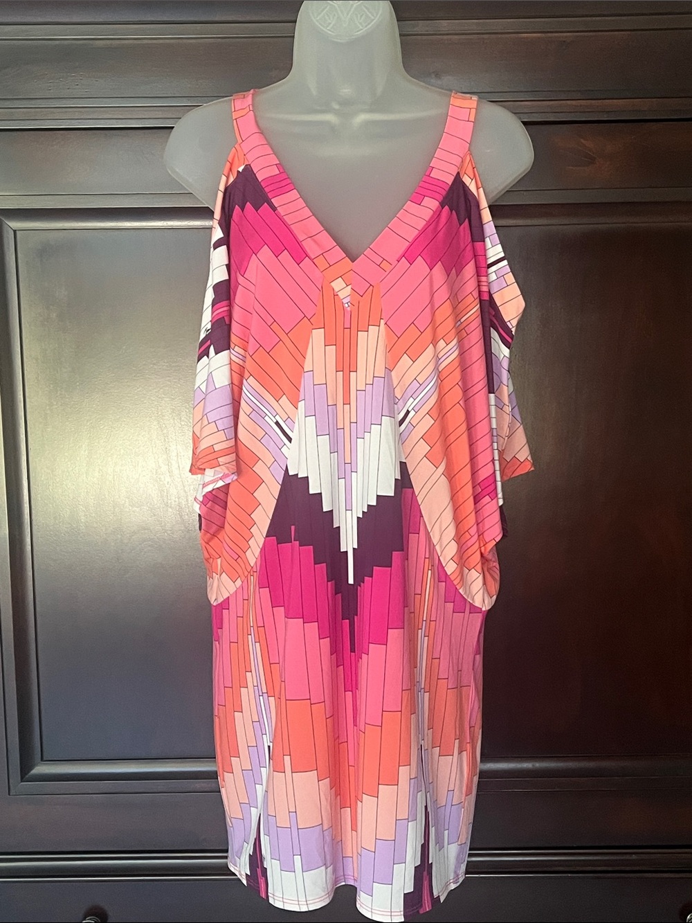 Trina Turk “Catina” Cold Shoulder V-Neck Dress